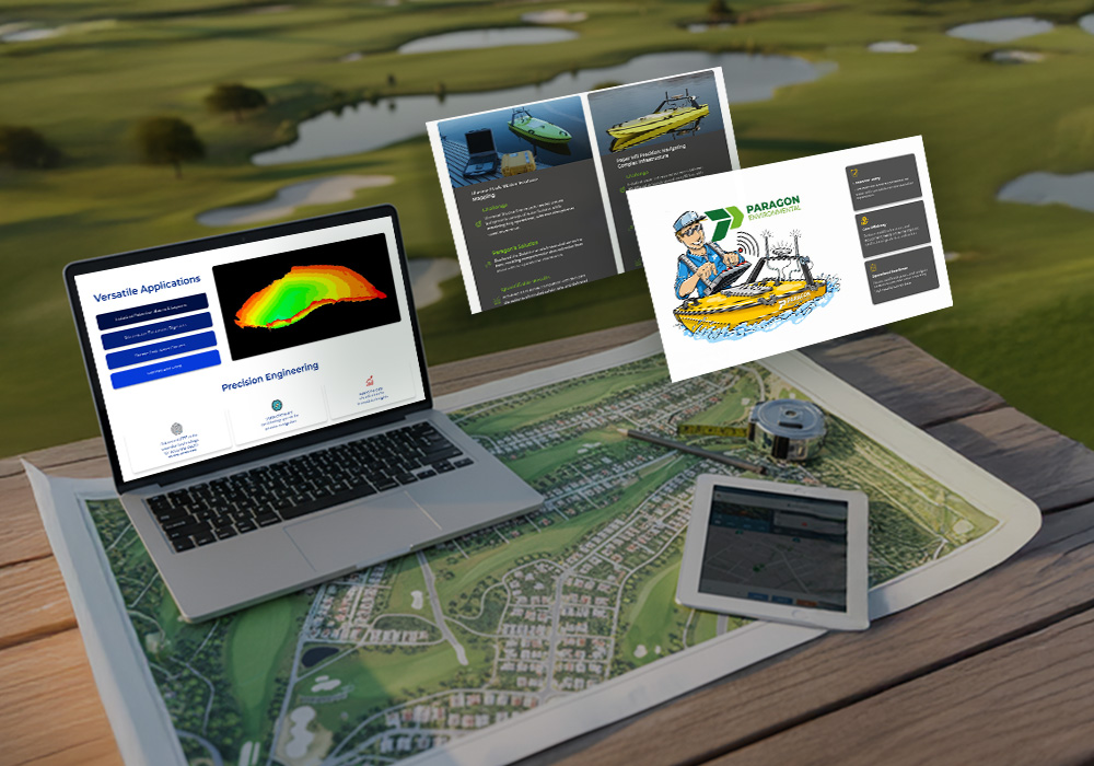 Composición de dispositivos digitales y materiales visuales con pantallas, mapas e interfaces que representan diseño y desarrollo de soluciones digitales.